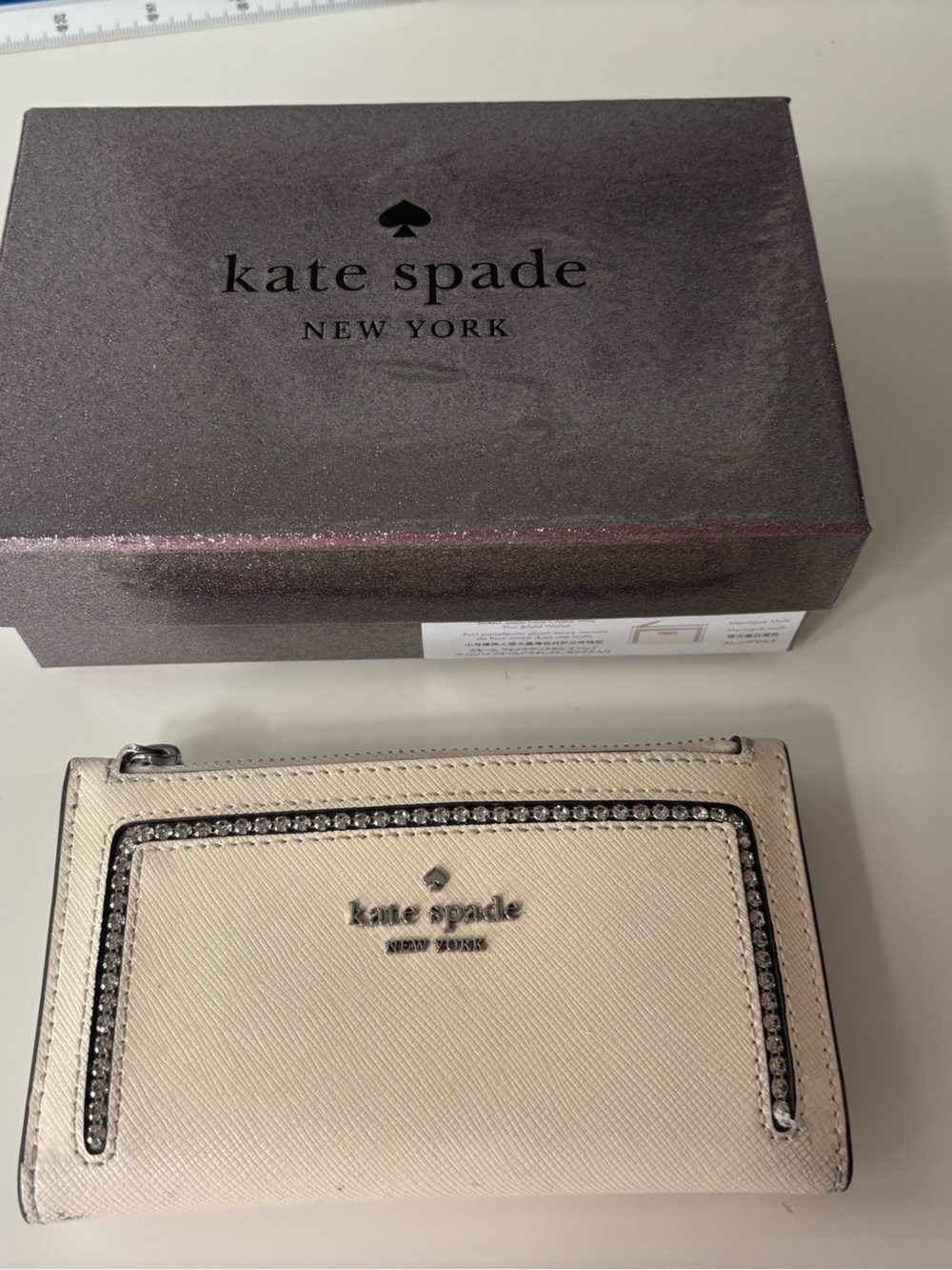 kate spade Cream Crystal-Trim Zip Wallet